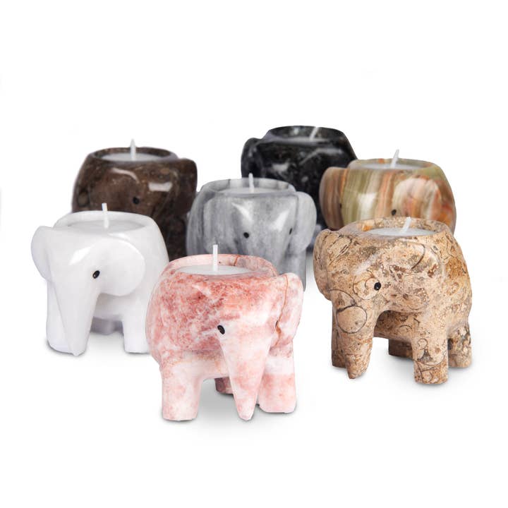 British Fossils – wholesale Candle holder – Marble 3" Elephant Tea-Light Holders6