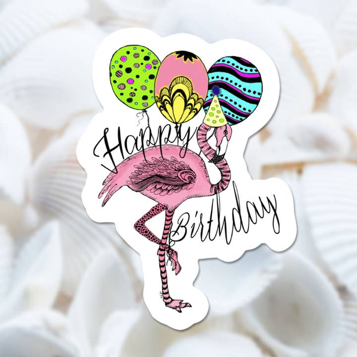 Flamingo Birthday Sticker, Fun Tropical Gift Package Sticker for wholesale by Katekreates