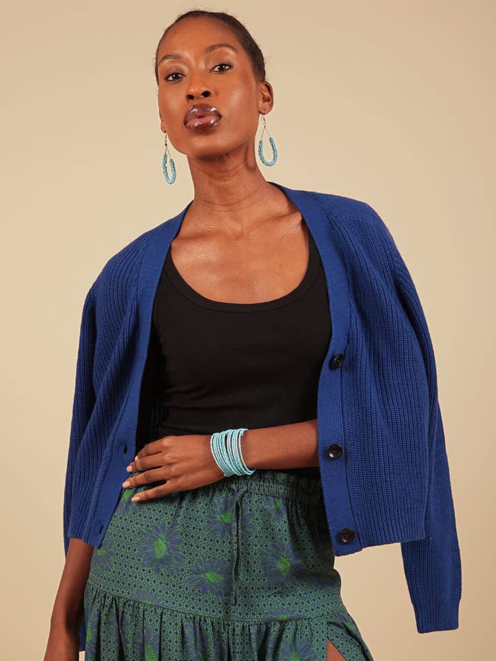 Emin Nazarine Blue Ribbed Cardigan for wholesale by IN OUR NAME