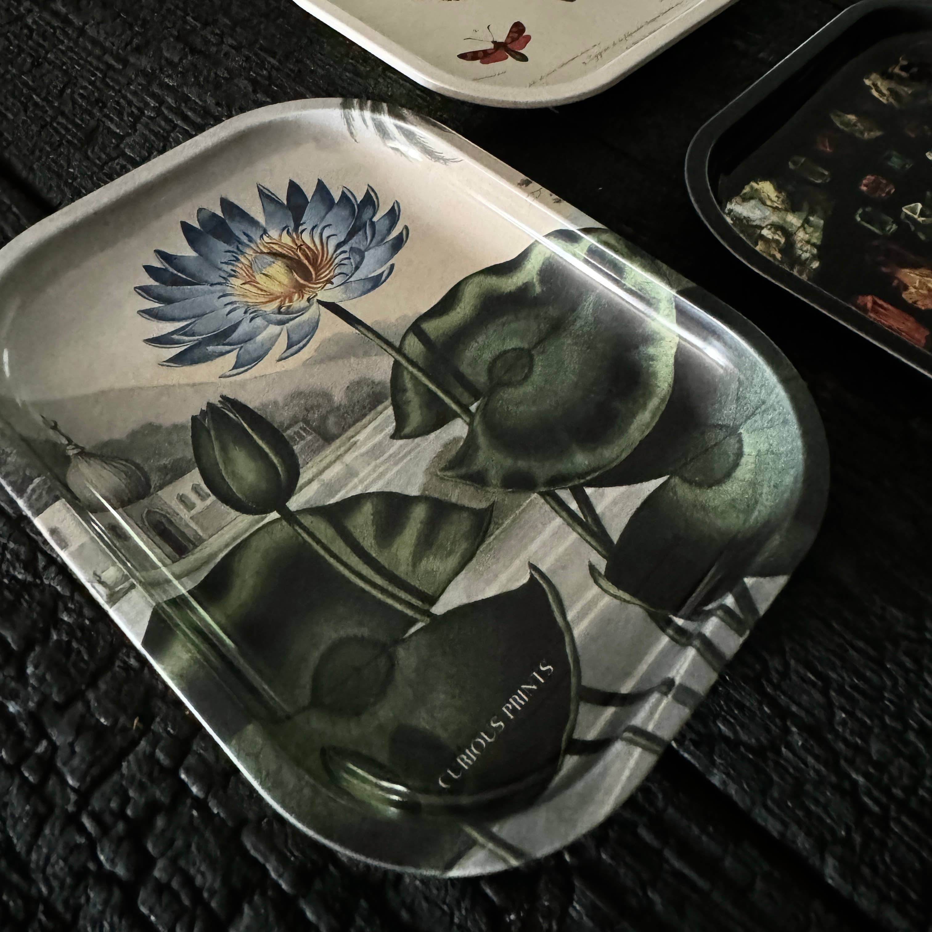 Curious Prints - Wholesale Jewelry Dish - Small Metal Blue Lotus Water Lily Trinket Tray 3