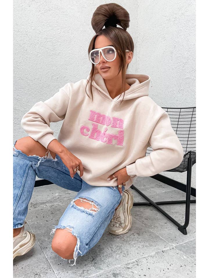 Stone Mon Chéri Oversized Hooded Sweatshirt Jumper-Stone for wholesale on Faire2