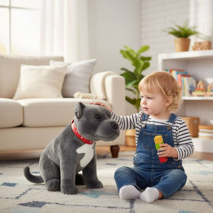 Bocchetta Plush Toys - Wholesale Pet Plush Toy - Dog - Storm - Staffy - 32cm sitting, grey1