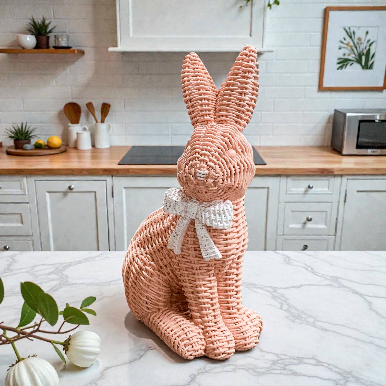 Gia Roma - Wholesale Sculpture - Easter Farmhouse Home Decor, Resin Bunny Figurine Rattan 60