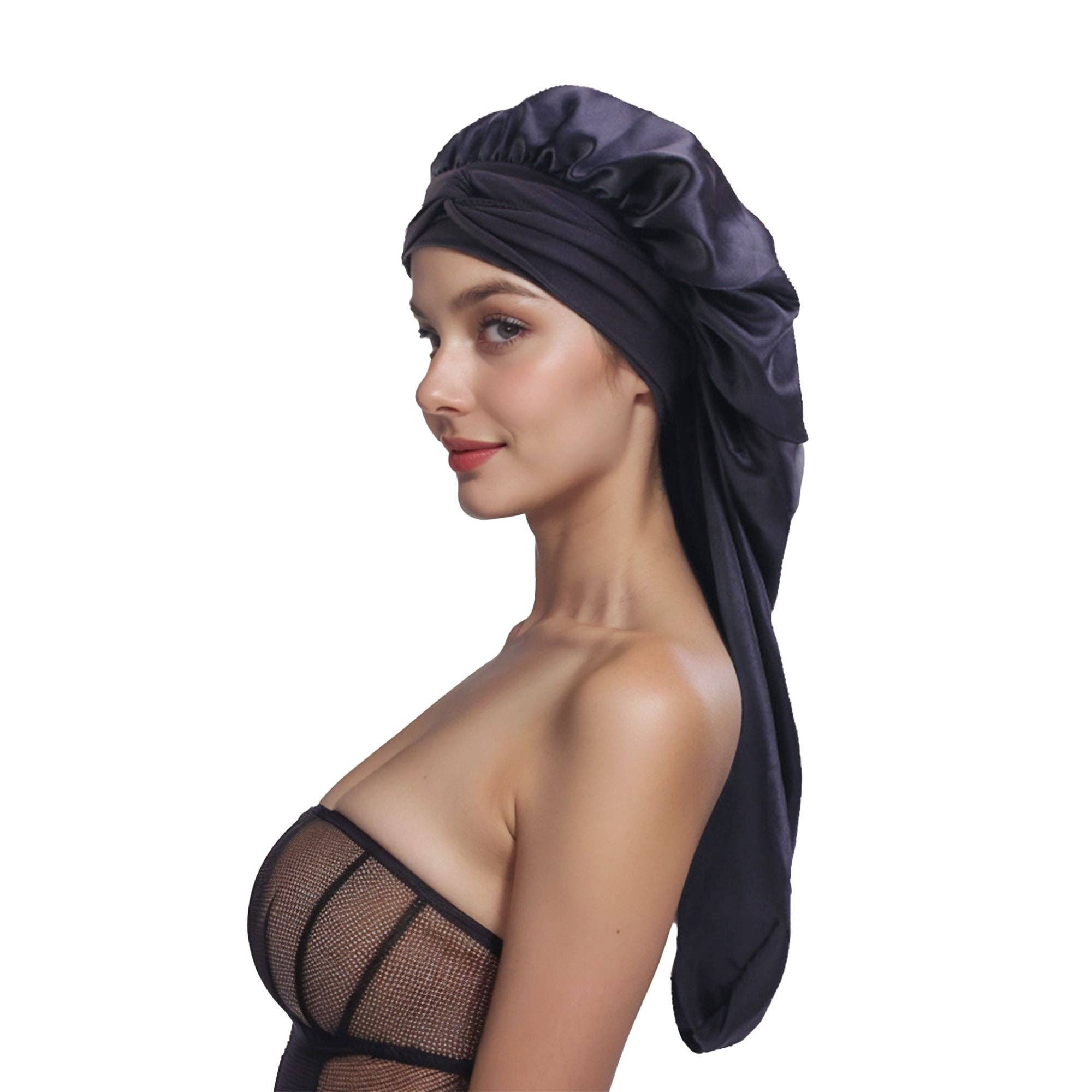 AK Brand - Wholesale Sleep Cap / Bonnet - Women's - Satin Long Bonnet Sleep Cap with Stretch Turban Band0