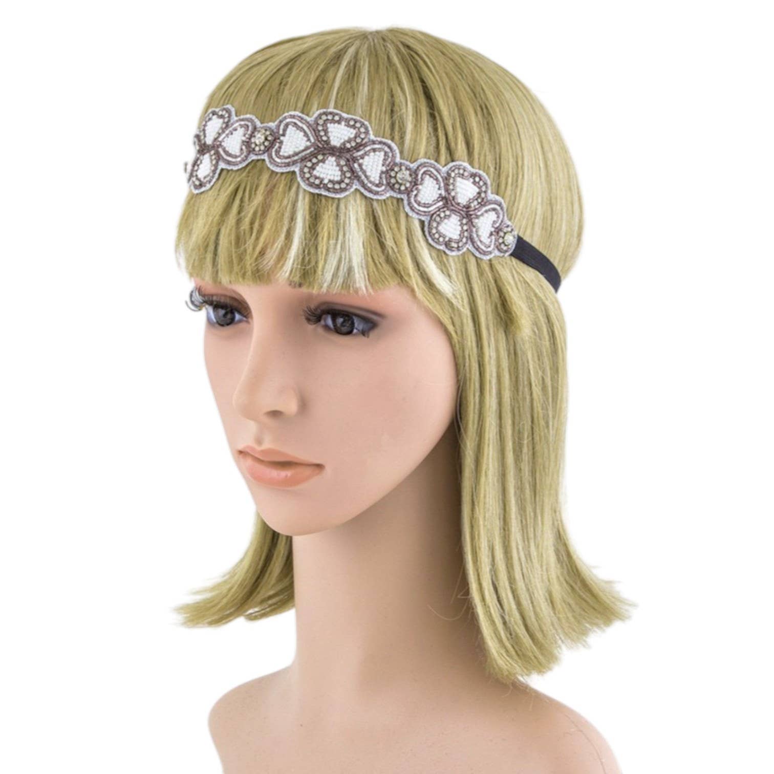  Tone Crystal & Beads Clover Stretch Headband for wholesale on Faire0