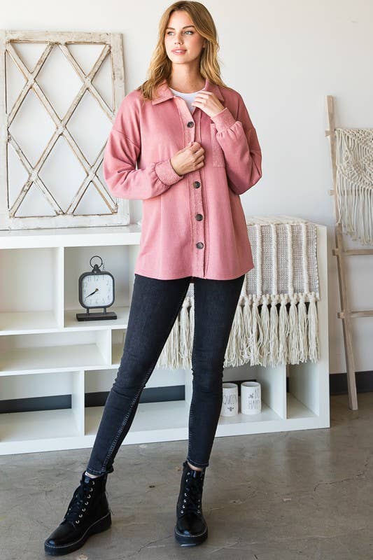 HEIMISH - Wholesale Shirt Jacket/Shacket - Women's - EJ6706-14 BASIC COLLAR SOLID BUTTON SHACKET WITH POCKET15