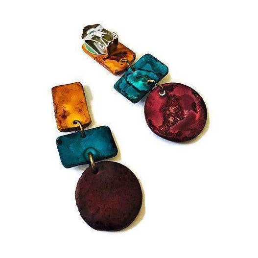 Long Rustic Clip On Earrings for Non Pierced Ears for wholesale by Sassy Sacha Jewelry