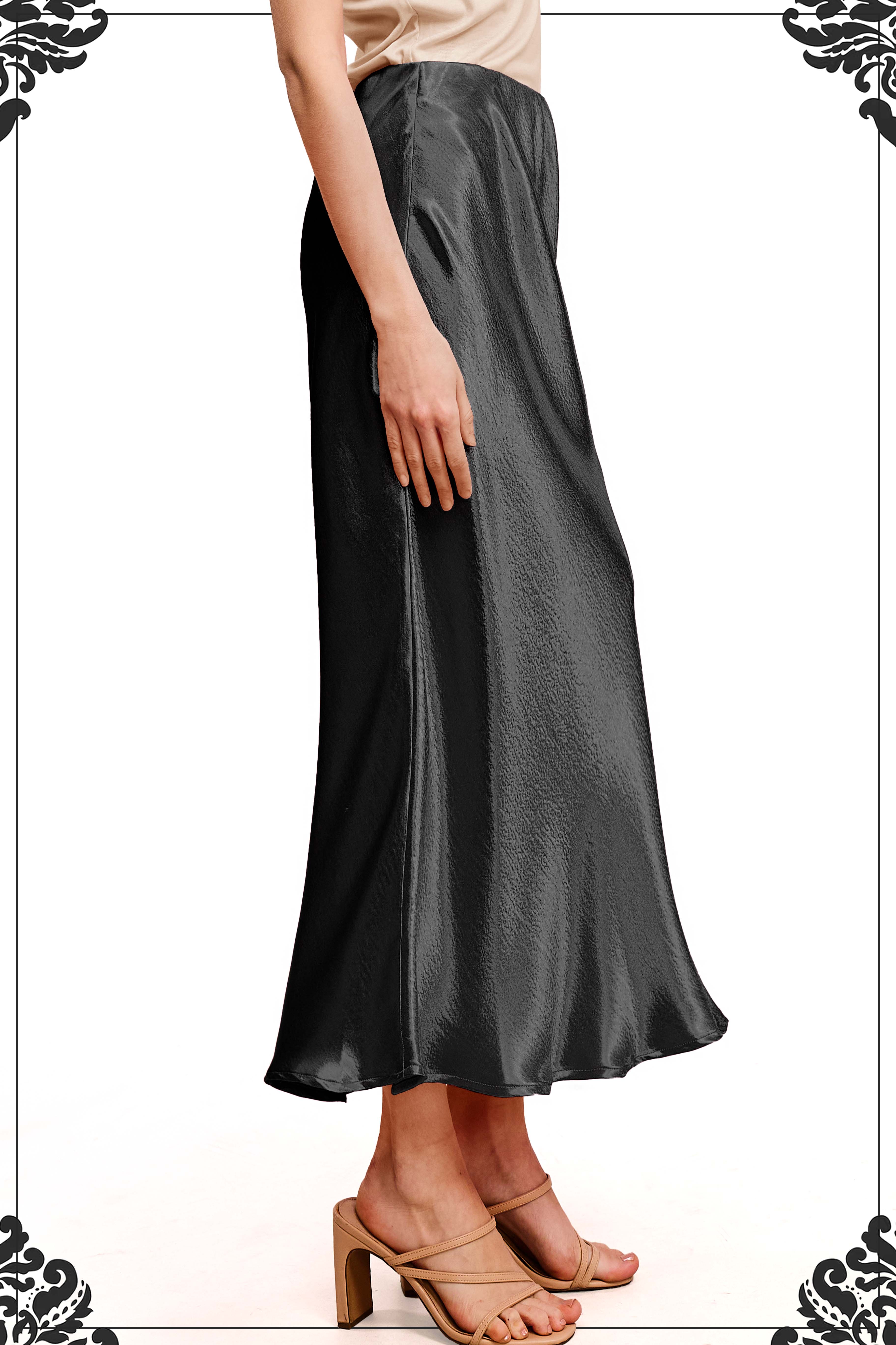 La Miel - Wholesale Skirt - Women's - JDP4232-Dressy Satin Long Panel Silhouette Skirt21