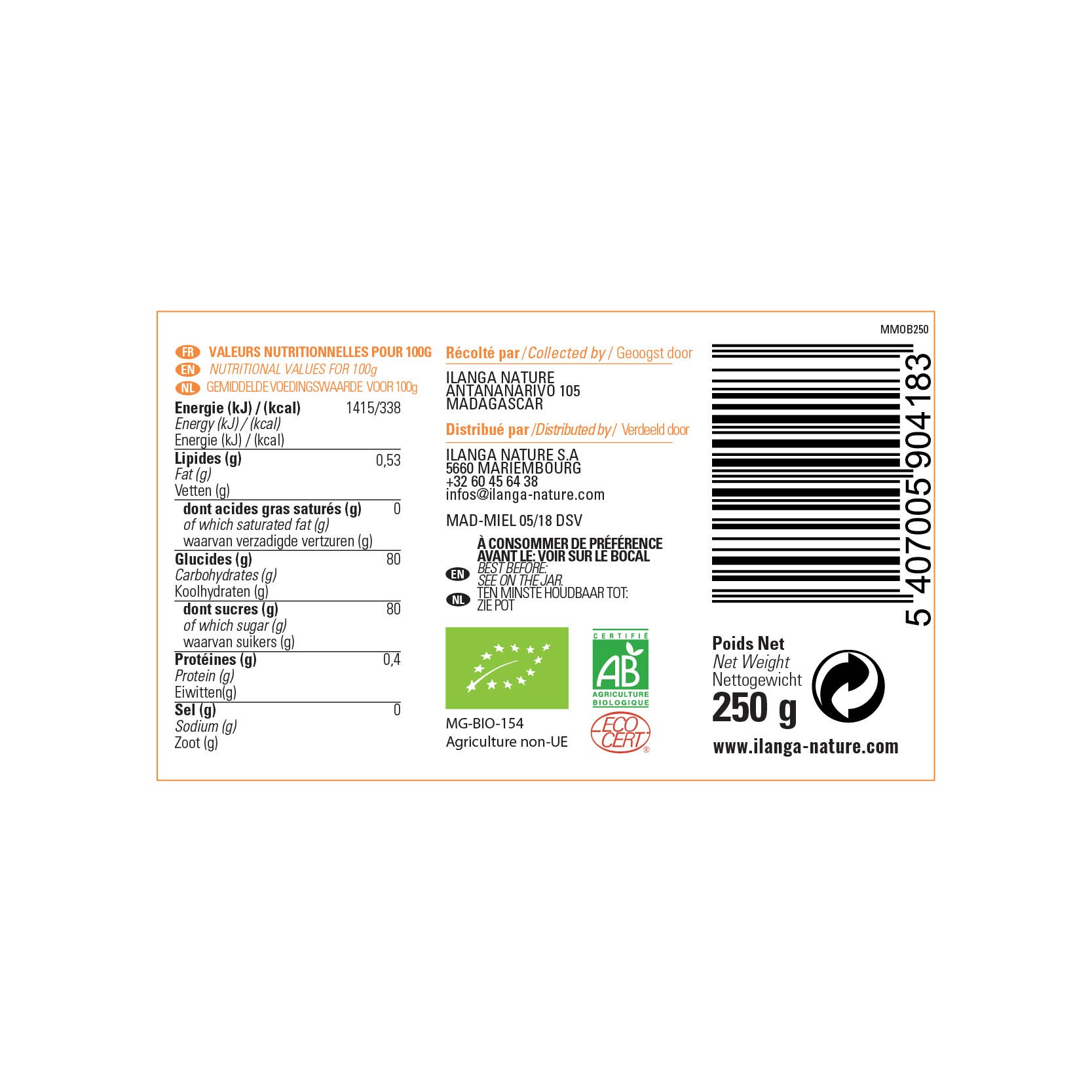 Ilanga Nature - Vendita all'ingrosso Miele - Miele di Mokarana 250 g - Biologico4