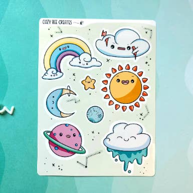 Hoja de pegatinas de lindo planeta Kawaii, pegatina de vinilo para venta al por mayor de Cozy Bee Creates