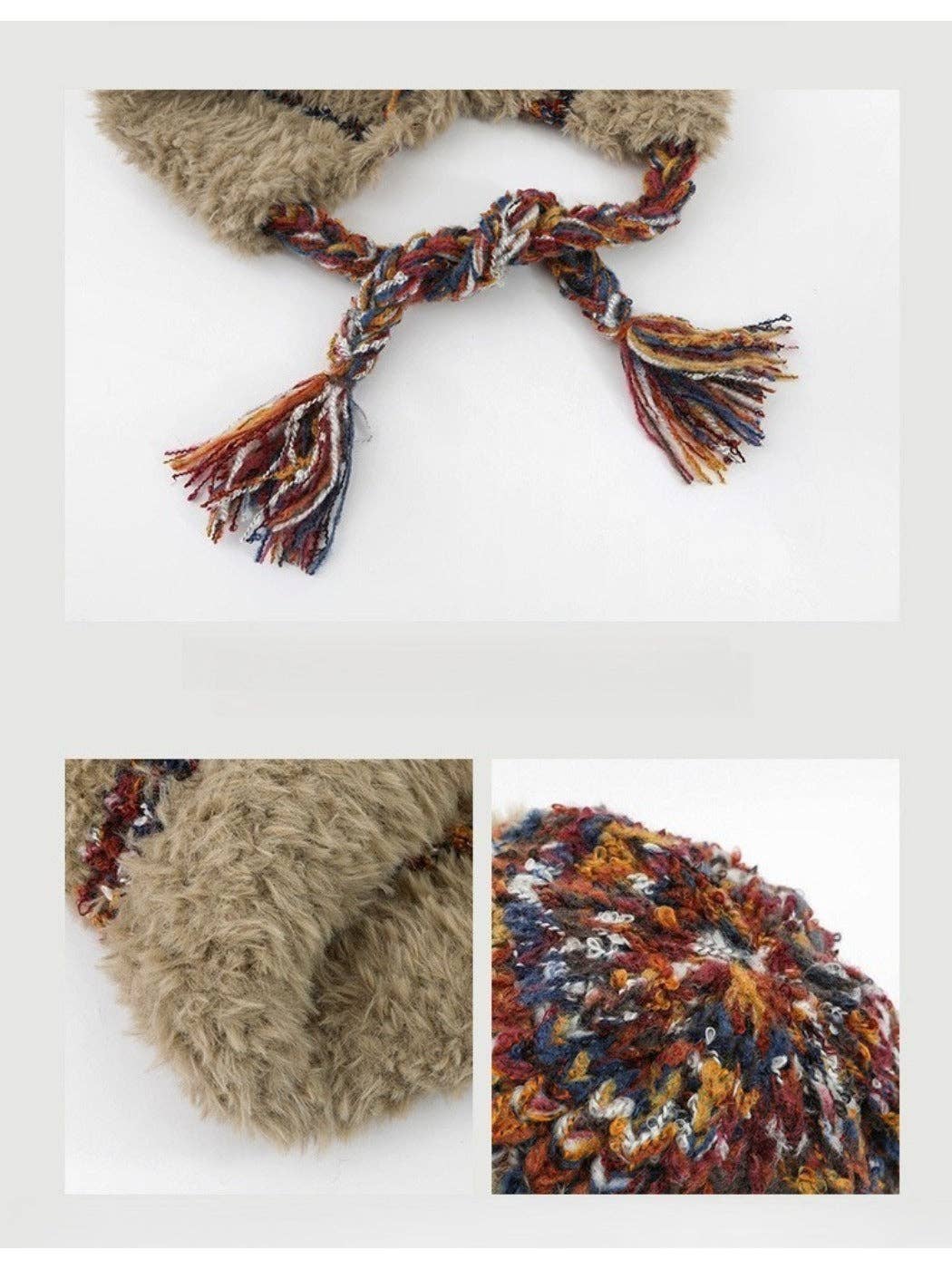 Funkyrel® Atzbranding Limited - Wholesale Beanie - Women's - Haila - Plush & Heavyweight Color-Block Earflap Beanie with Tassels6