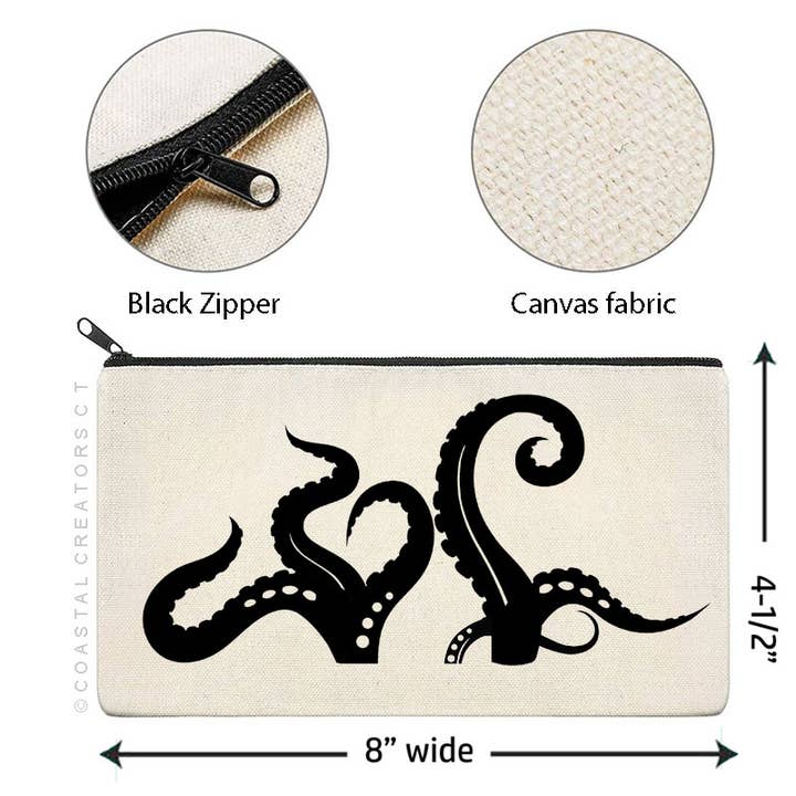Coastal Creators of Connecticut - Wholesale Pouch - Unisex - Kraken Octopus Multi-Use Canvas Zipper Bag (Packaged)3