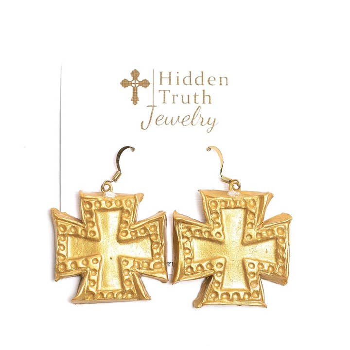 Elizabeth Cross Dangles Earrings for wholesale by Hidden Truth Jewelry