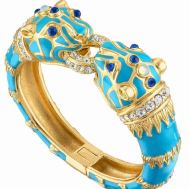 Pulsera de esmalte con doble pantera turquesa para venta al por mayor de Kimono Dragon NYC
