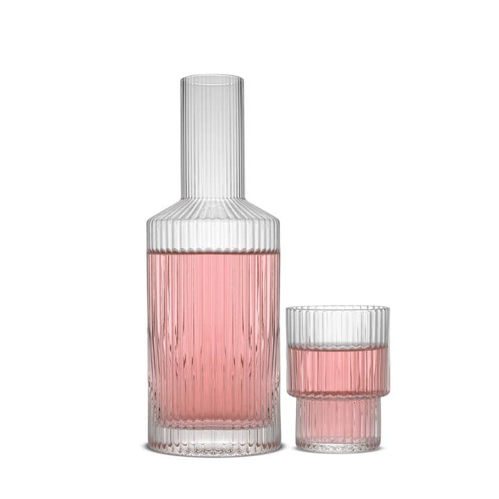 JoyJolt - Wholesale Decanter - JoyJolt Elle Fluted Bedside Carafe Decanter Set with Glass