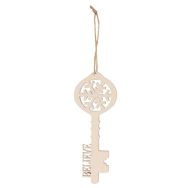 Glittered "Believe" Santa's Key Ornament for wholesale by Col House Designs