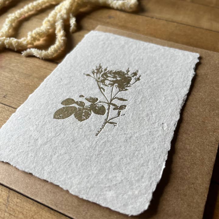 Bat Flower Press - Wholesale Everyday Greeting Card - Gold rose handmade greeting cardÂ