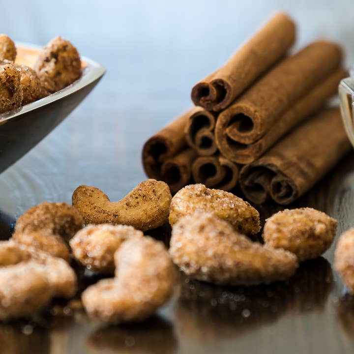 Elise Artisan Nuts - Wholesale Nuts - 6 oz Jar of Sugar & Spice Coated Cashews1