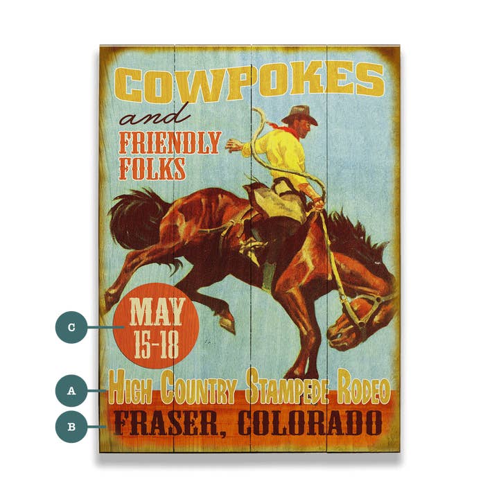Cowpokes og Venlige Folk - Træ- & Metalvægkunst for engroshandel hos Old Wood Signs