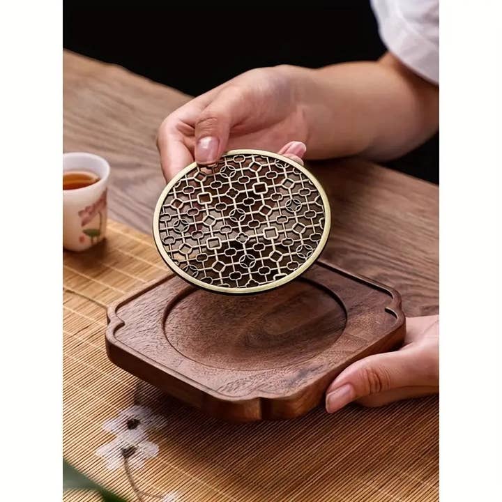 Huis Van Merken - Wholesale Coasters - Walnut Wood Teapot Coaster - Heat Resistant Drink Mat Tea Accessory2