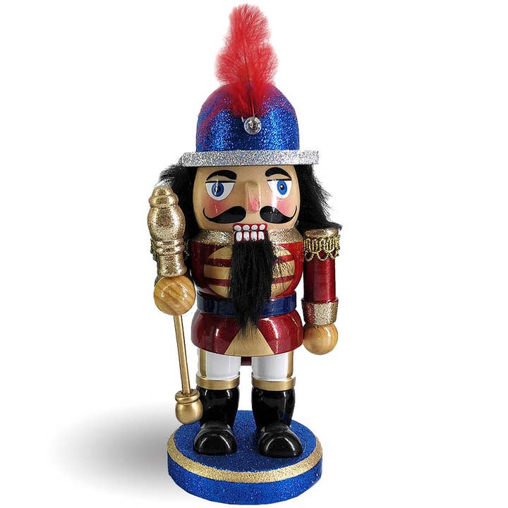 Casse-noisettes Chubby Soldier de 8 pouces en bleu, rouge et or pour la vente par Nutcracker Ballet Gifts