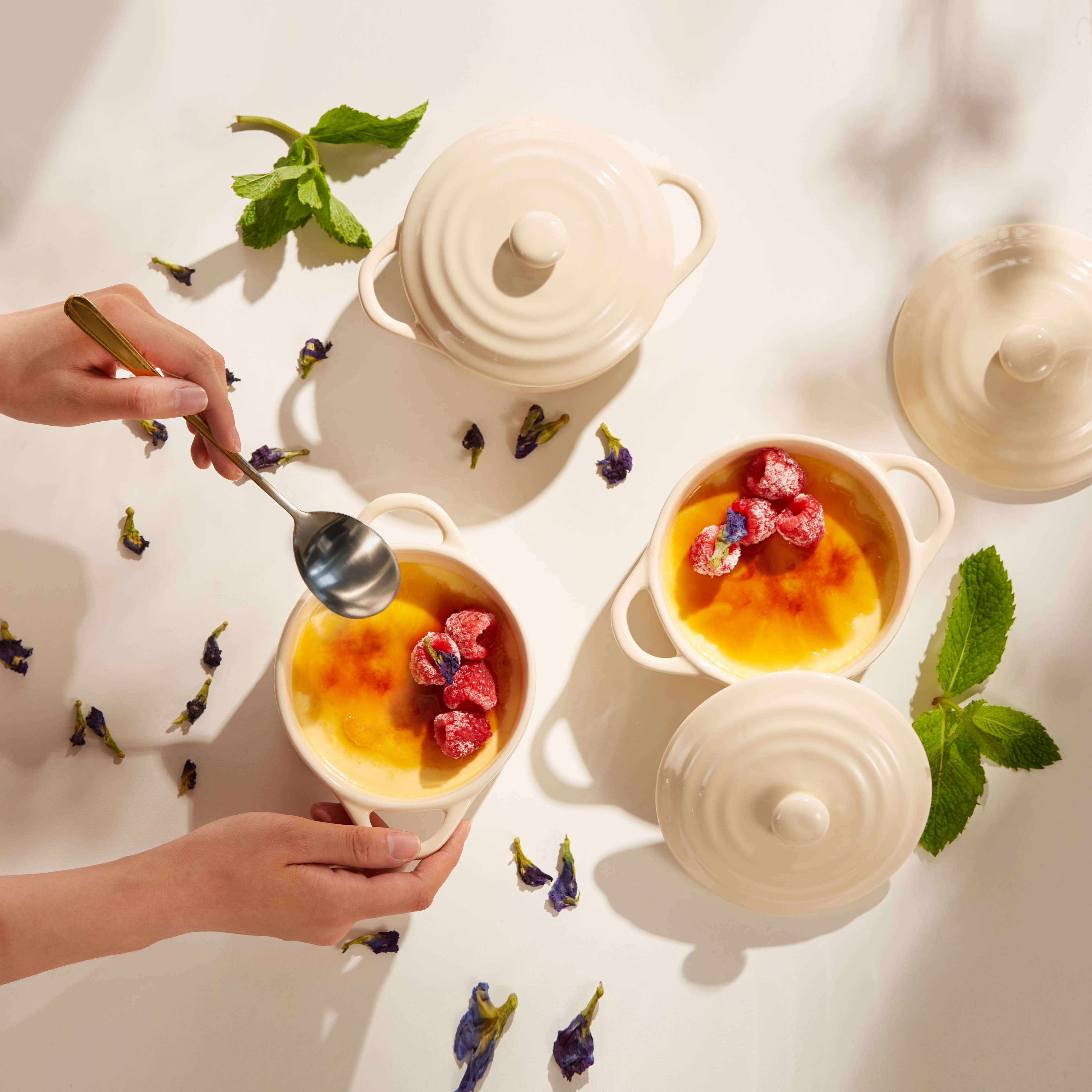 Kook - Wholesale Baking Dish - Kook Mini Casserole Dishes & Lids, Ceramic, 12 oz, Set of 414