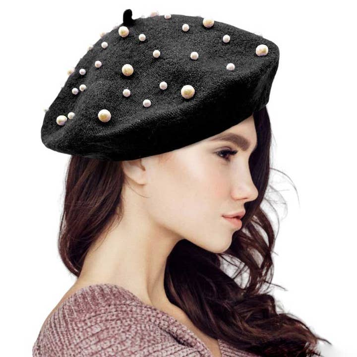 Pearl Embellished Tam Beret Hat for wholesale by Shopping2help
