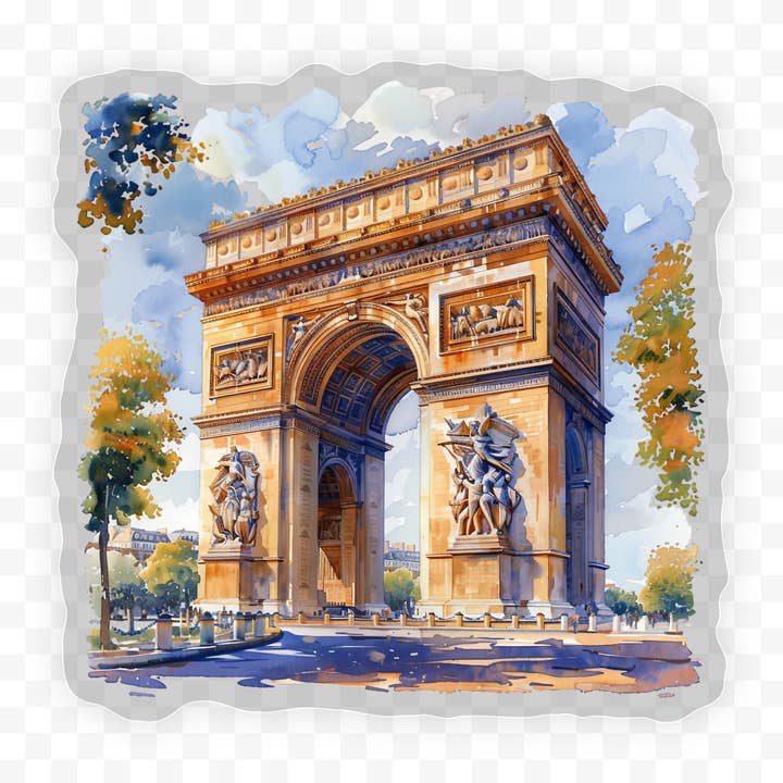 Arc de Triomphe Paris Klarsichtfolie, Aufkleber, 3x3 Zoll. für den Großhandel von Savannah and James Co