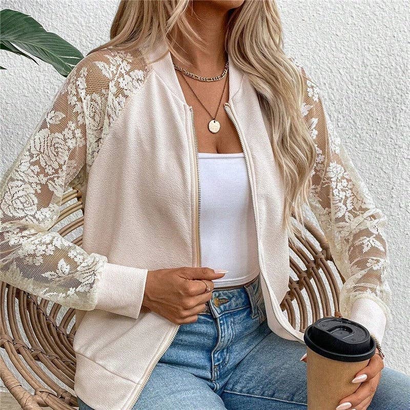 UZ Wholesale Store - Wholesale Jacket - Women's - Lace Patchwork Long Sleeve Baseball Collar Jacket3