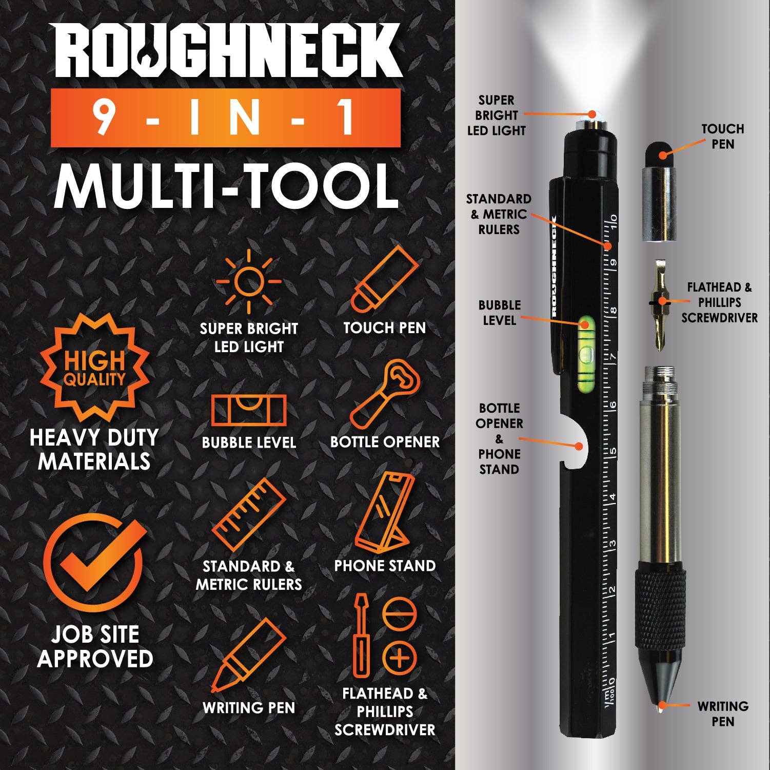 Novelty Brands - Wholesale Pen & Pencil Holder - Roughneck 9-In-1 Multi-Tool Pen - 6/Display1