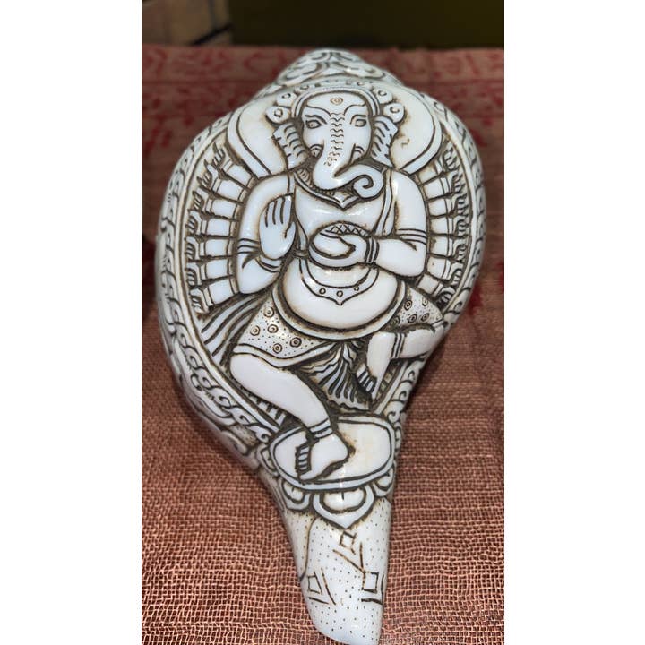 Katmandu Trading Co. - Wholesale Decorative Tabletop Object - Hand-Carved Conch Sankha Shell Assorted Iconography (L)2