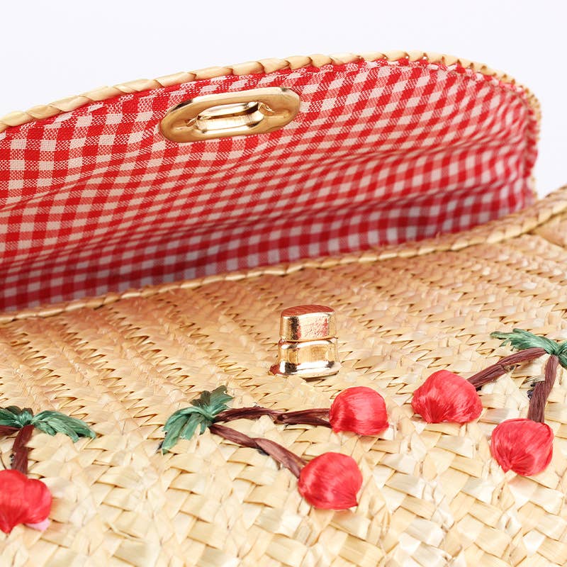 CARAMEL Cherry Detail Straw Clutch with Chain Strap for wholesale on Faire1