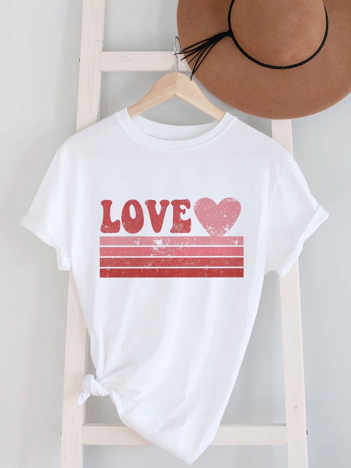 Retro LOVE Heart, Valentine, UNISEX Round Neck T-Shirt for wholesale by Top Avenue