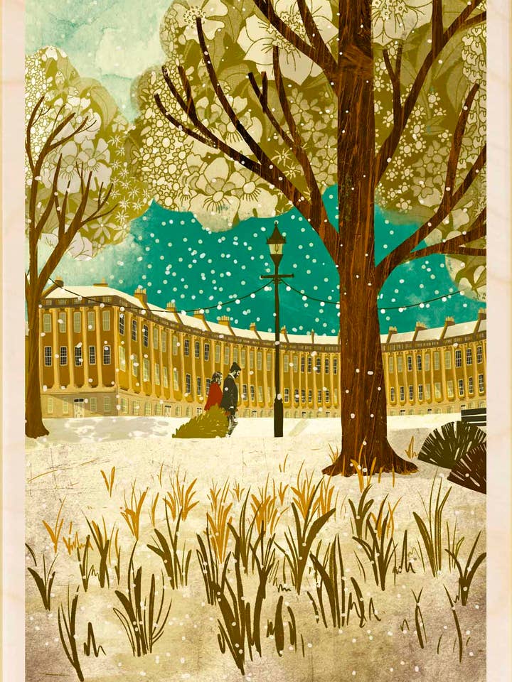 Bath, Somerset - Biglietti di Natale ecologici e magneti per la vendita all'ingrosso da parte di THE WOODEN POSTCARD COMPANY