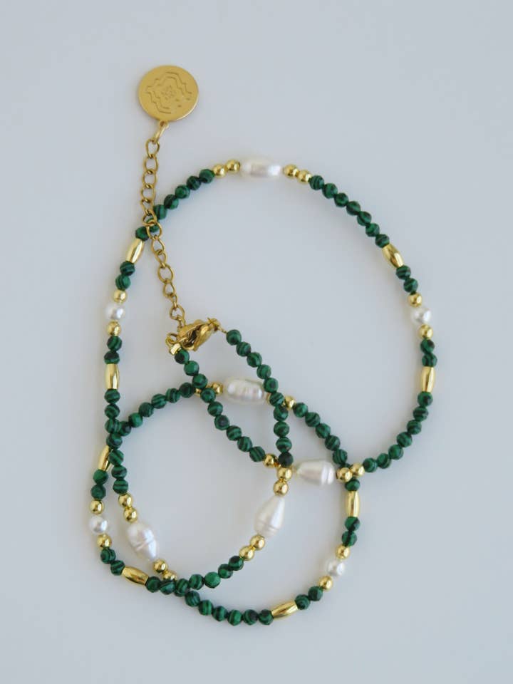 Beaded Malachite Pearl Wrap Bracelet - Necklace for wholesale by Boutique Suarez Co.
