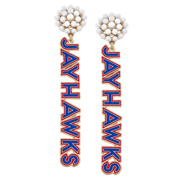 Kansas Jayhawks Pearl Cluster Outline emaljerörhängen för wholesale av Canvas Style