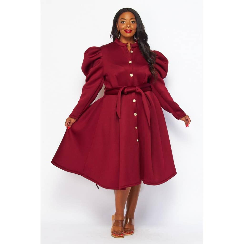 Esmeray Clothing - Vente Robe – femme - Robes mi-longues boutonnées à manches bouffantes Plus7