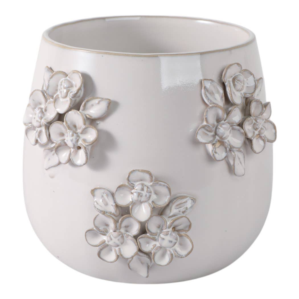 Sagebrook Home - Wholesale Plant Pot - Ceramic Flower Bunches Applique Planter - Ivory, 6 in.4