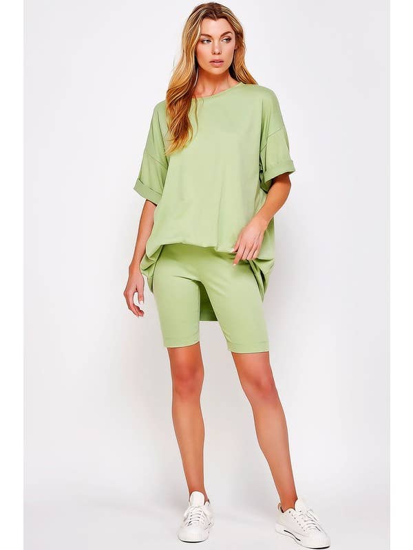 Pink Irene Wholesale - Wholesale Shirt - Women's - PLUS SIZE SOLID OVERSIZED TEE AND BIKER SHORTS SET15