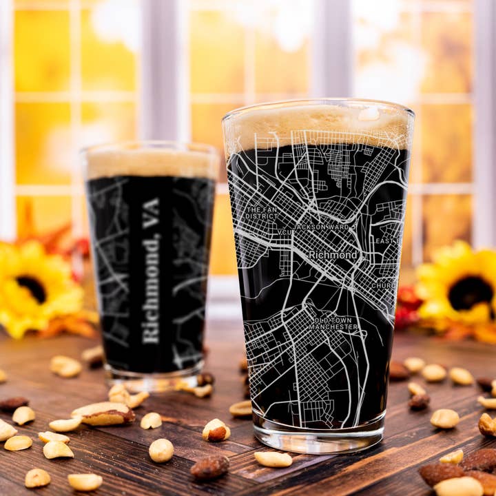 Blue Ridge Mountain Gifts - Wholesale Beer Glass/Mug - Richmond VA - Street Map - Engraved Pint Glass