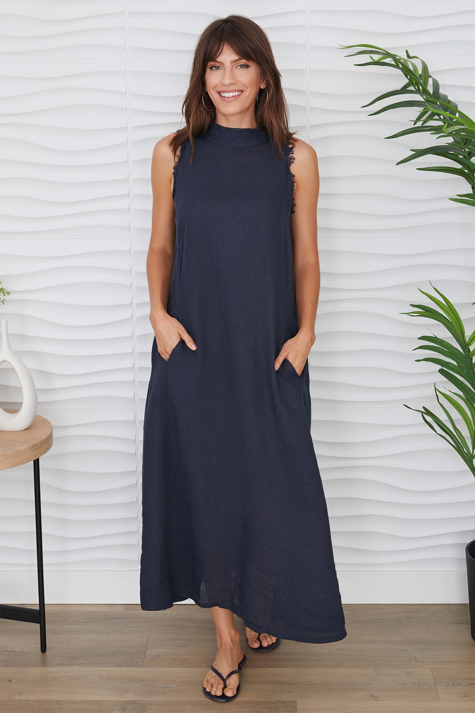 MILIO MILANO – wholesale Dress – Women's – LINEN MOCK NECK MAXI DRESS (155035/12279/154121-NO SEQUIN)4