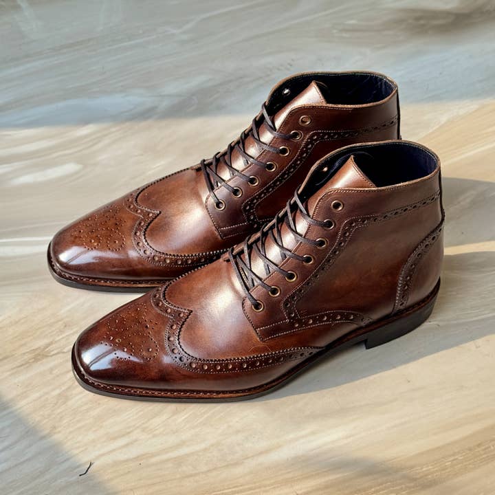 Chestnut Brown Wingtip Boots for wholesale by The Royale Leather