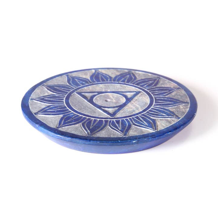 Incense Burner - Soapstone Plate Throat Chakra Vishudha 3" for wholesale by Prabhuji's Gifts