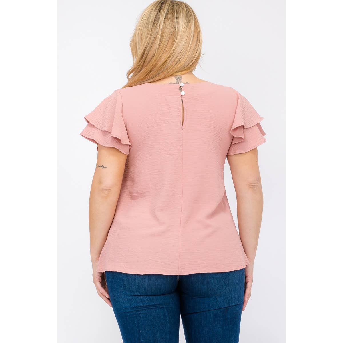 Curve Market - Vente Chemisier – femme - CHEMISIER TAILLE PLUS AVEC MANCHES VOLANTÉES ET TROU DE SERRURE6