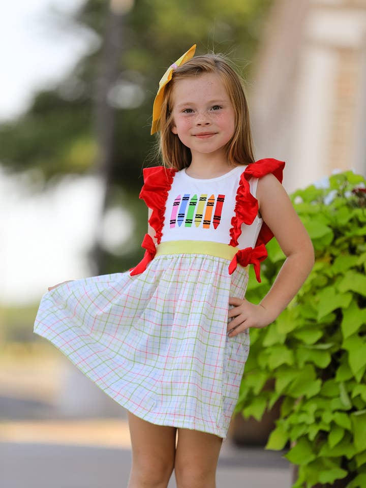 Rylee Faith Designs - Wholesale Jurk - Kinderen - Terug-naar-school geborduurde meisjesjurk5