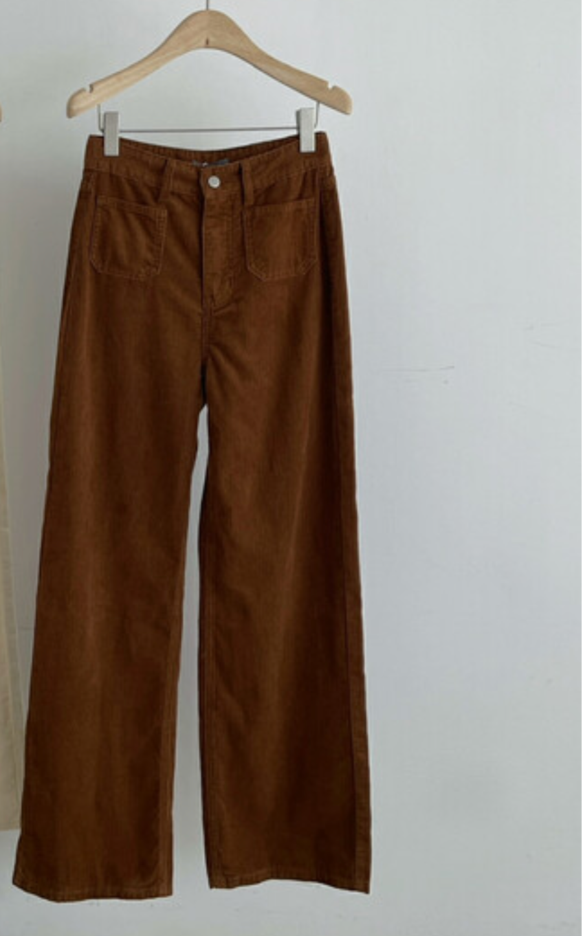 Whisper Mint – wholesale Byxor - Dam – Corduroy kaffefärgad rak byxa2