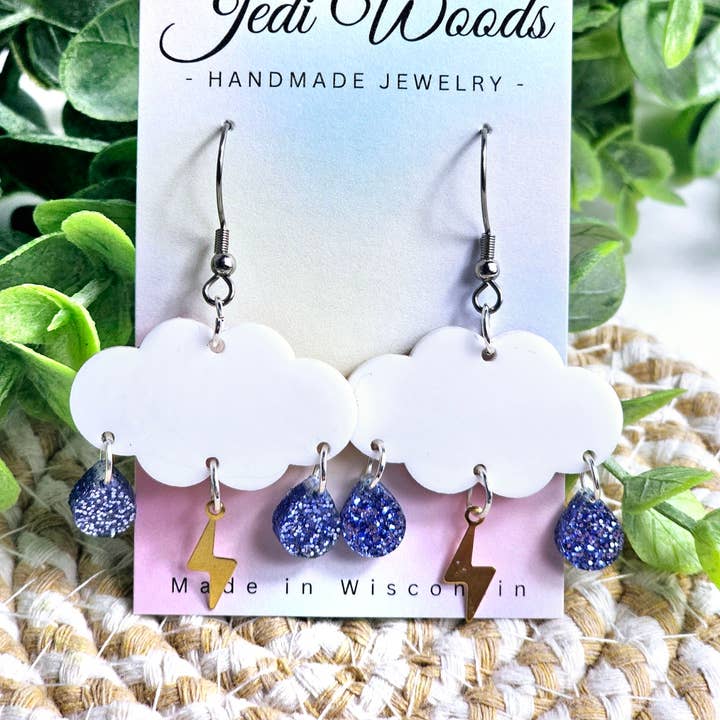 Jedi Woods LLC - Wholesale Dangle Earrings - Lightening Rain Cloud Dangle Earrings for Summer