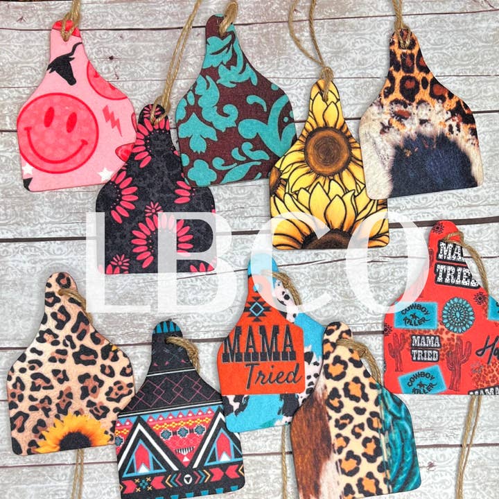 10 Cow Tag Car Freshies for wholesale by LB & Co Wholesale