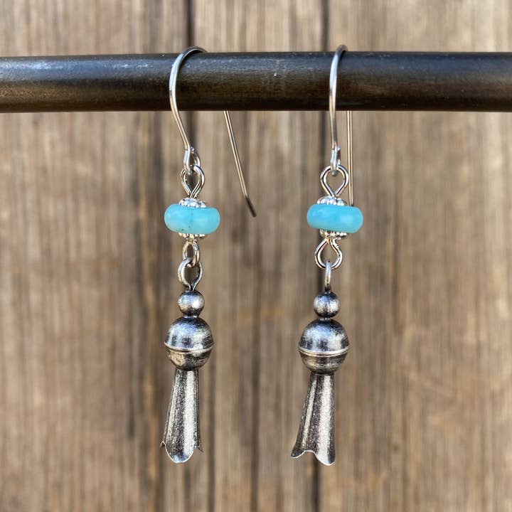 Native America Turquoise Bead Squash Blossom Earrings for wholesale by Cool Water Jewelry