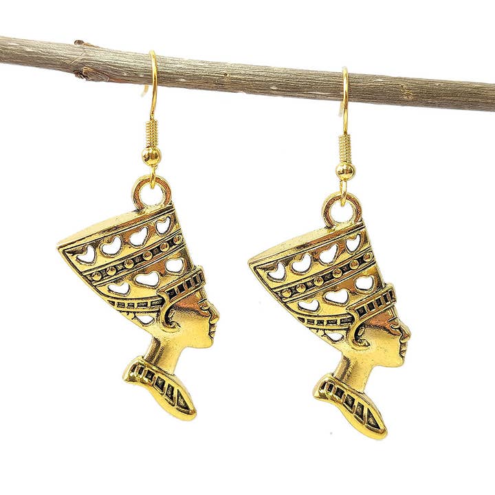 Egyptian Queen Nefertiti Antique Gold Earrings for wholesale by Stylish Jewelry Supply